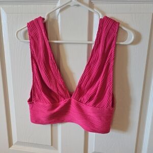 SHEIN Vibrant Pink Pleated   Low Cut Top